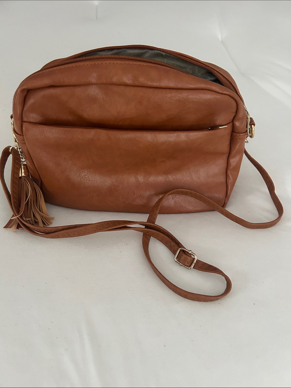Classic Tan Crossbody Bag with Tassel